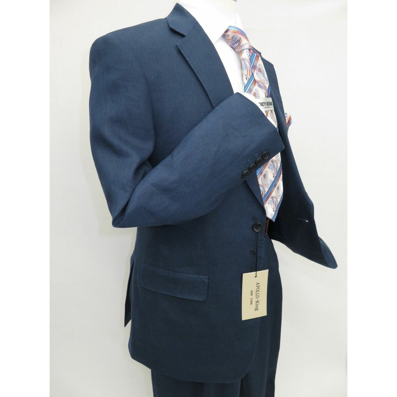 Men's Summer Linen Suit Apollo King Half Lined 2 Button European LN2 Navy Blue 