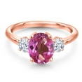 thumbnail image 3 of Gem Stone King 18K Rose Gold Plated Silver Pink Mystic Topaz and White Zirconia Engagement Ring for Women | 2.70 Cttw | Oval 9X7MM | Gemstone November Birthstone | Size 8, 3 of 6