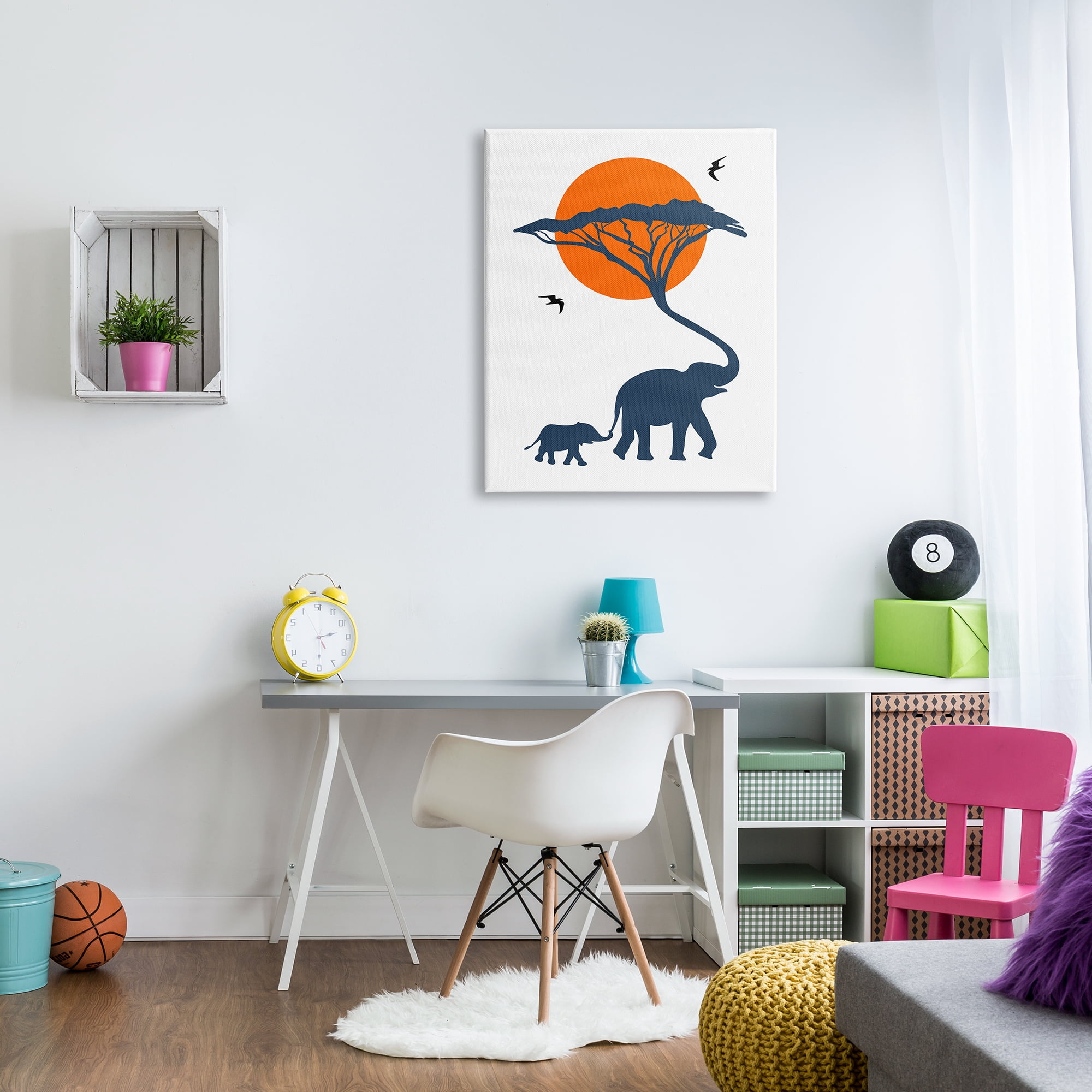 Stupell Industries Modern African Safari Sunny Sky Elephant Family Animals & Insects Painting Gallery Wrapped Canvas Print Wall Art, 30 x 40