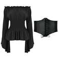 thumbnail image 1 of Women's Elegant Long Sleeve Boho Blouse - Plus Size, with Gothic Ruffle Design, Comes with Corset Belt, Suitable for Cosplay, Themed Parties, and Daily Wear, 1 of 2