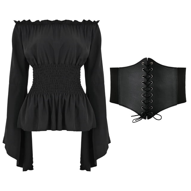 JFHHQ Cotton Renaissance Party Dress Victorian Court Style Gown for Women Black L