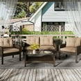thumbnail image 5 of LHBCraft 4-Piece Patio Furniture Set Outdoor Rattan Wicker Sofa Set with Cushions & Coffee Table, Conversation Sofa Set with Tempered Glass Table Top and Storage Shelf, 5 of 6
