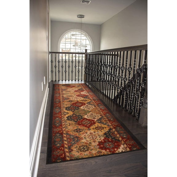 Custom Size Rug Runner Traditional Oriental Looks Bakhtiari Design Hotel Quality Cut To Size Canvas Backing Multi Colors Runner Rugs, Customize Length by Feet and 26" or 35" Width