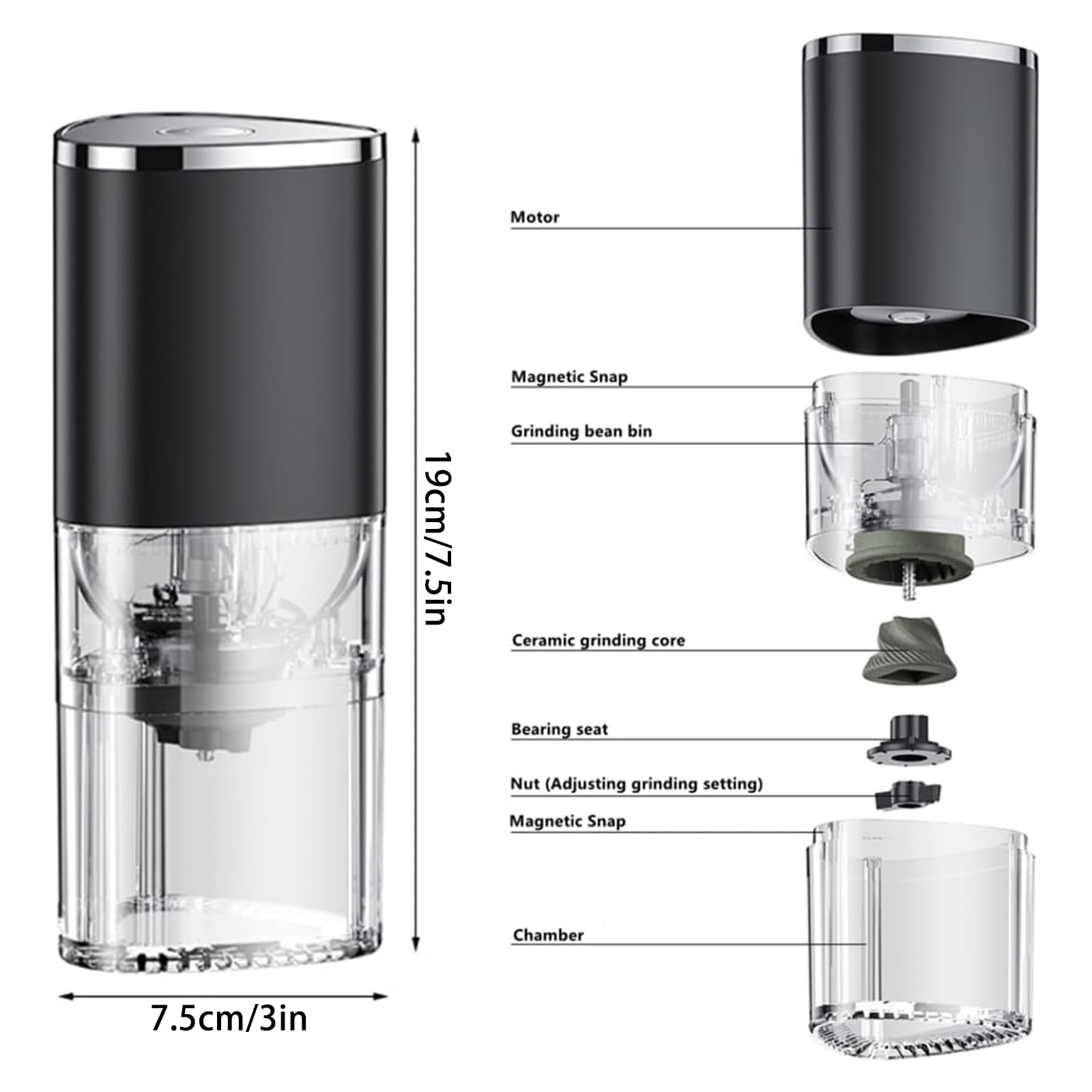 Electric Coffee Grinder Automatic Coffee Mill with Burrs Adjustable Grind Settings Portable Rechargeable Coffee Grinders