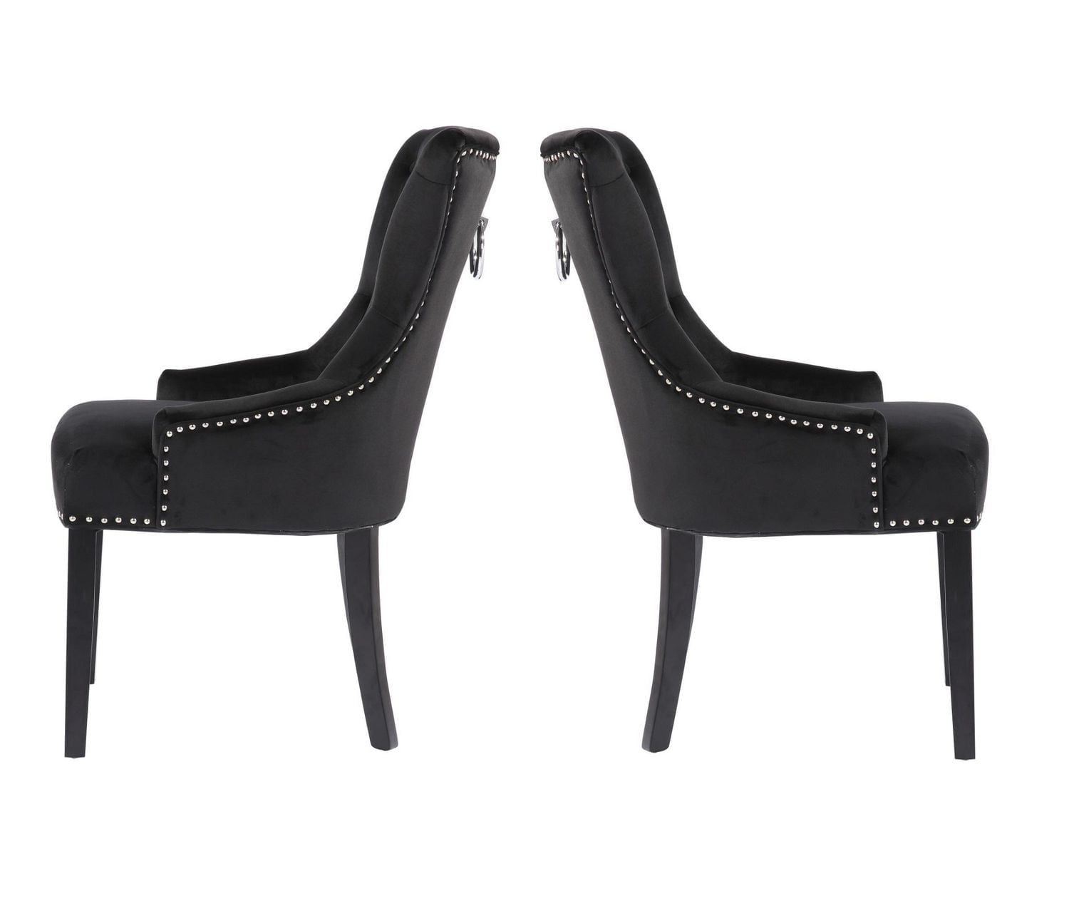 Bella Chair in Black, Nailhead trim and Tufted back Dining Chair, Velvet Upholstery Dining Chair for Kitchen and Living Room- Set 2