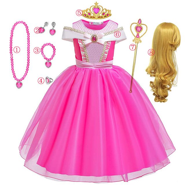 Disney Sleep Beauty Girl Costume Aurora Belle Princess Dress Children Fancy Kids Cosplay Luxury Costume Halloween Xmas Clothes9-10T (tag 150) Gao Jinjia LED