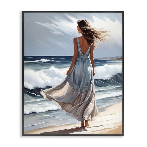 Stupell Industries Walk In The Waves Black Framed Giclee Art, design by Tabz Jones