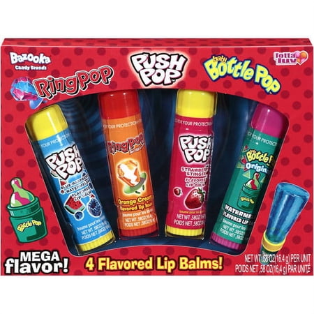 Lotta Luv Baby Bottle Pop, Ring Pop & Push Pop Flavored Mega Lip Balm, 4ct