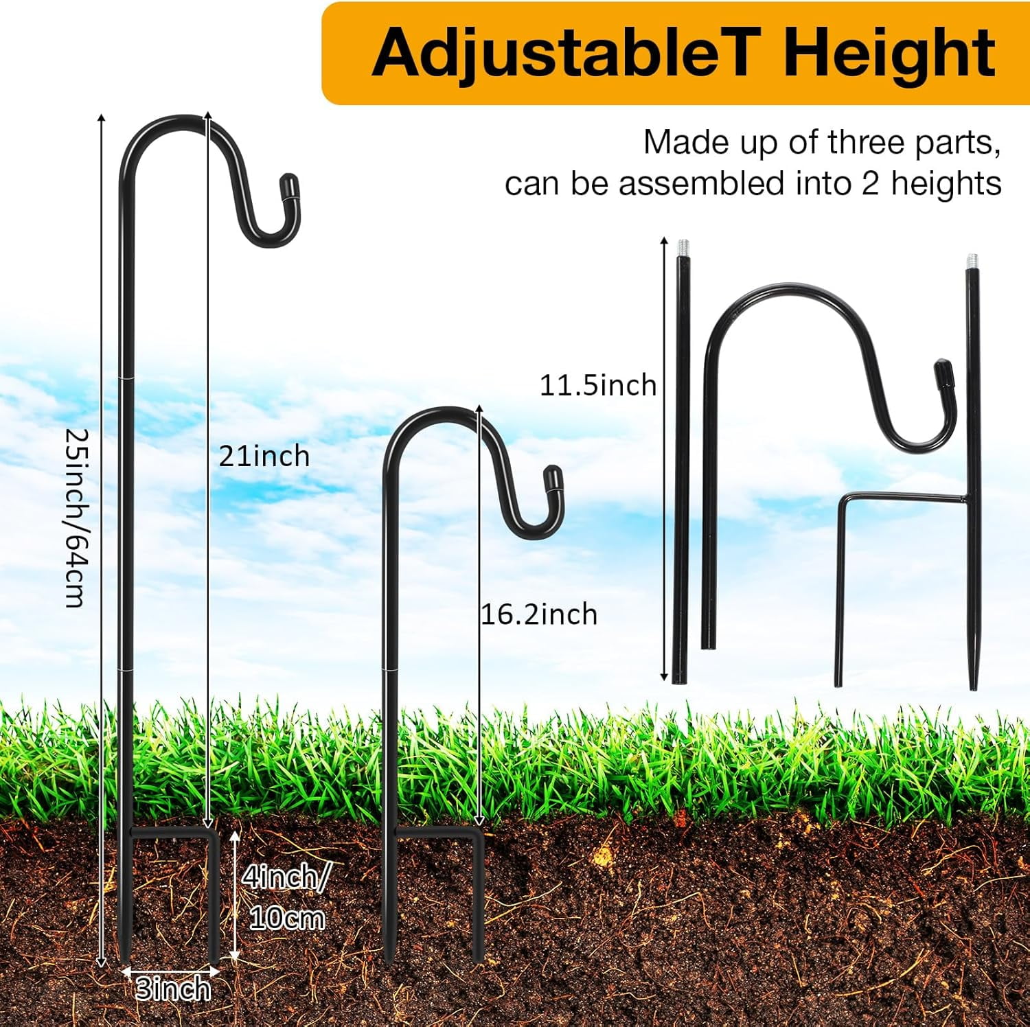 24 Pack 25 Inch Shepherds Hooks Outdoor Plant Hanger Metal Shepherd's Hook Black Garden Bird Feeder Pole for Hanging Solar Lanterns Flower Basket Jars Christmas Lights Wedding Decor
