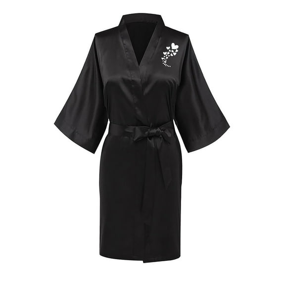 Jacenvly Nightgowns for Women Skin-Friendly Womens Silk Pajamas Set Fashionable Front Back Printed Solid Color Ice Silk Bathrobe Home Clothing Black