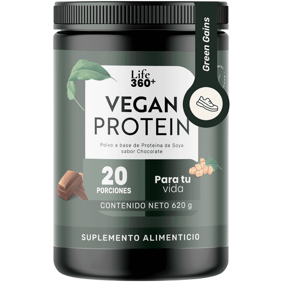 Proteína Vegana LIFE 360+ Soya Sabor Chocolate 620 gramos Scoop Dosificador incluido