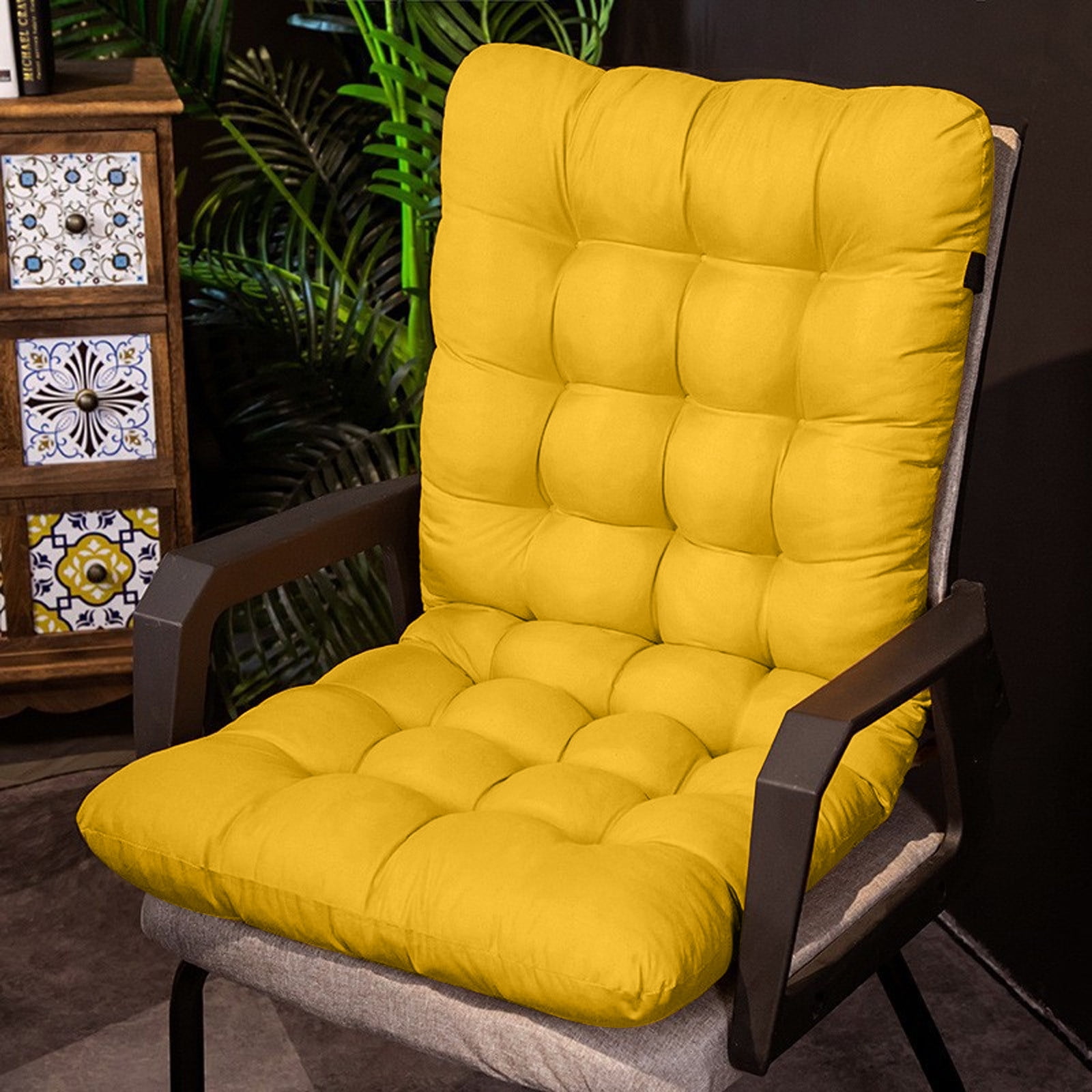 Indoor Outdoor Chair Cushion, 1 Pack Garden High Back Chair Cushions, Lounger Chair Pad, for Recliner Patio Chair, 49x17.7x3in, Yellow