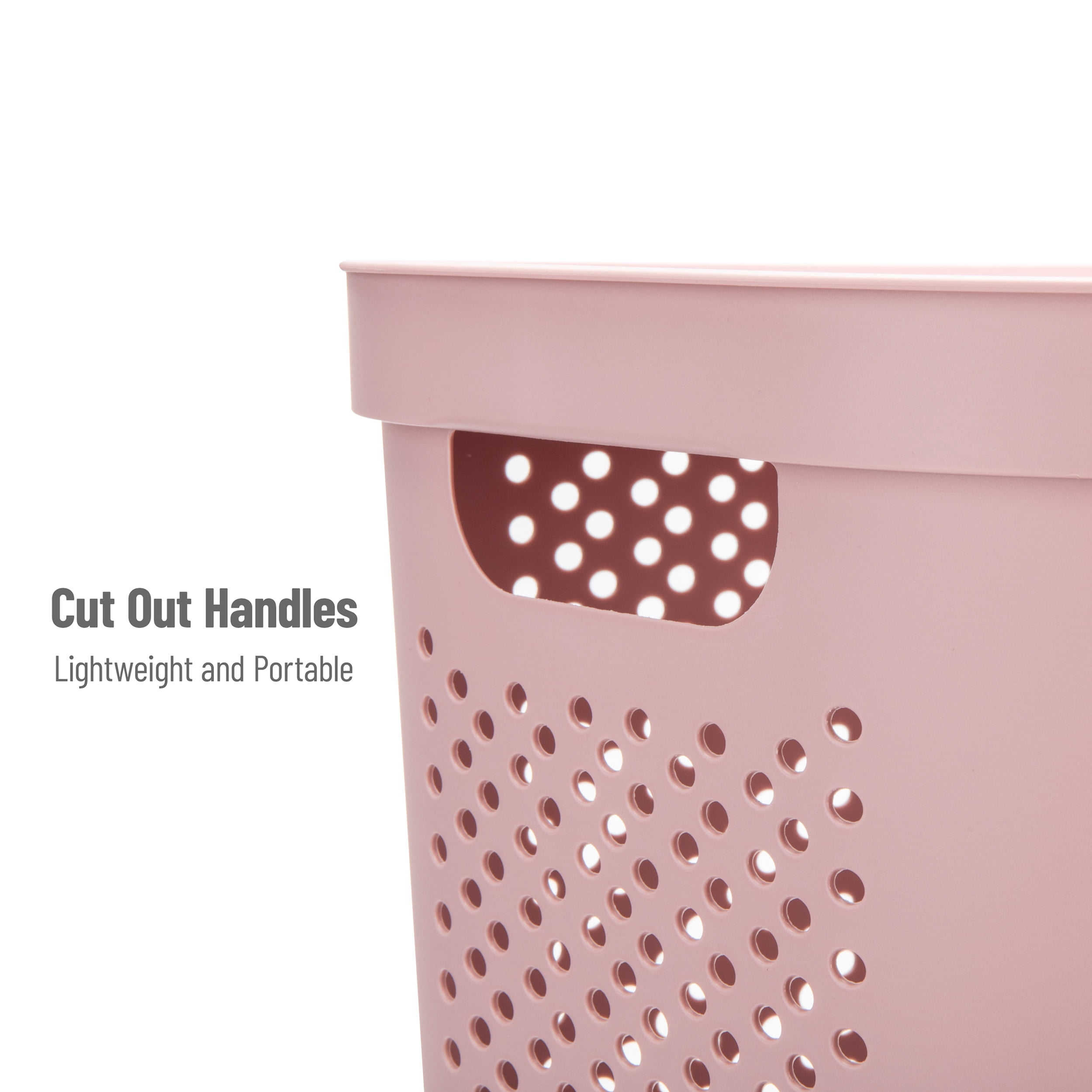 Mind Reader 60L Slim Laundry Hamper, Lid, Ventilated, Plastic, 17.25"L x 13.75"W x 23.5"H, Pink