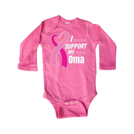 

Inktastic Breast Cancer Awareness I Support My Oma with Pink Ribbon Gift Baby Boy or Baby Girl Long Sleeve Bodysuit