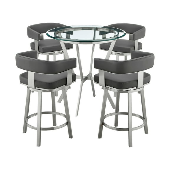 Armen Living Naomi and Lorin 5PC Stainless Steel Counter Dining Set in Silver