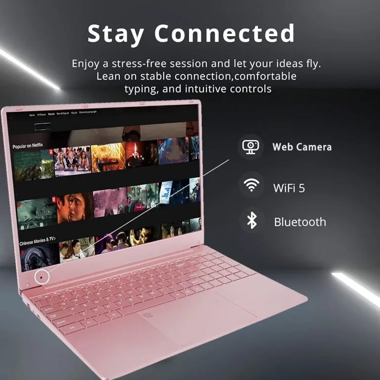15.6 Business Laptop Computer Office 2024 Windows 11 Pro Backlit Keyboard 16GB RAM 512GB SSD Intel Celeron N5095 Laptop for beauty RoseGold