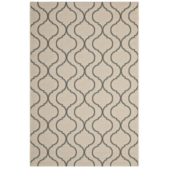 Ergode Linza Wave Abstract Trellis 5x8 Indoor and Outdoor Area Rug - Beige and Gray