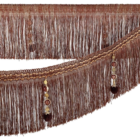 4m/4.4 Yards Brown Fringe Tassel Trim with Beads 6.5 inch Wide Hanging Ball Tassel Fringing Trim Polyester Fringe Trim Ribbon for Curtain DIY Sewing Crafts Home Decoration