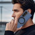 thumbnail image 5 of Case for Samsung Galaxy Z Fold 7, Carbon Fiber Texture, 360 Degree Rotating Ring Bracket, Compatible with MagSafe Wireless Chargers, PC Material Drop Protective Phone Cover for Z Fold 7, Blue, 5 of 7