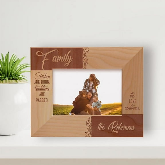 Children Are Born, Traditions Are Passed, The Love Continues Personalized Wooden Frame-5" x 3 1/2" Brown Horizontal