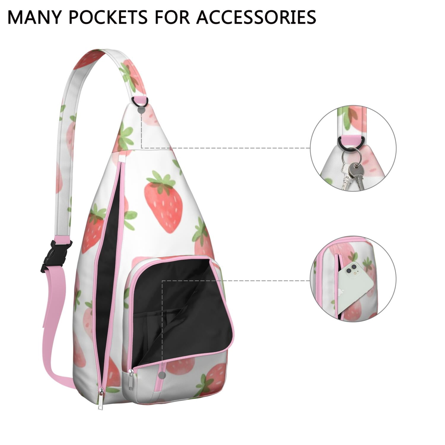 Sling Backpack for Men with Adjustable Shoulder Strap Shoulder Backpack Shoulder Backpack Travel Hiking Daypacks Strawberry