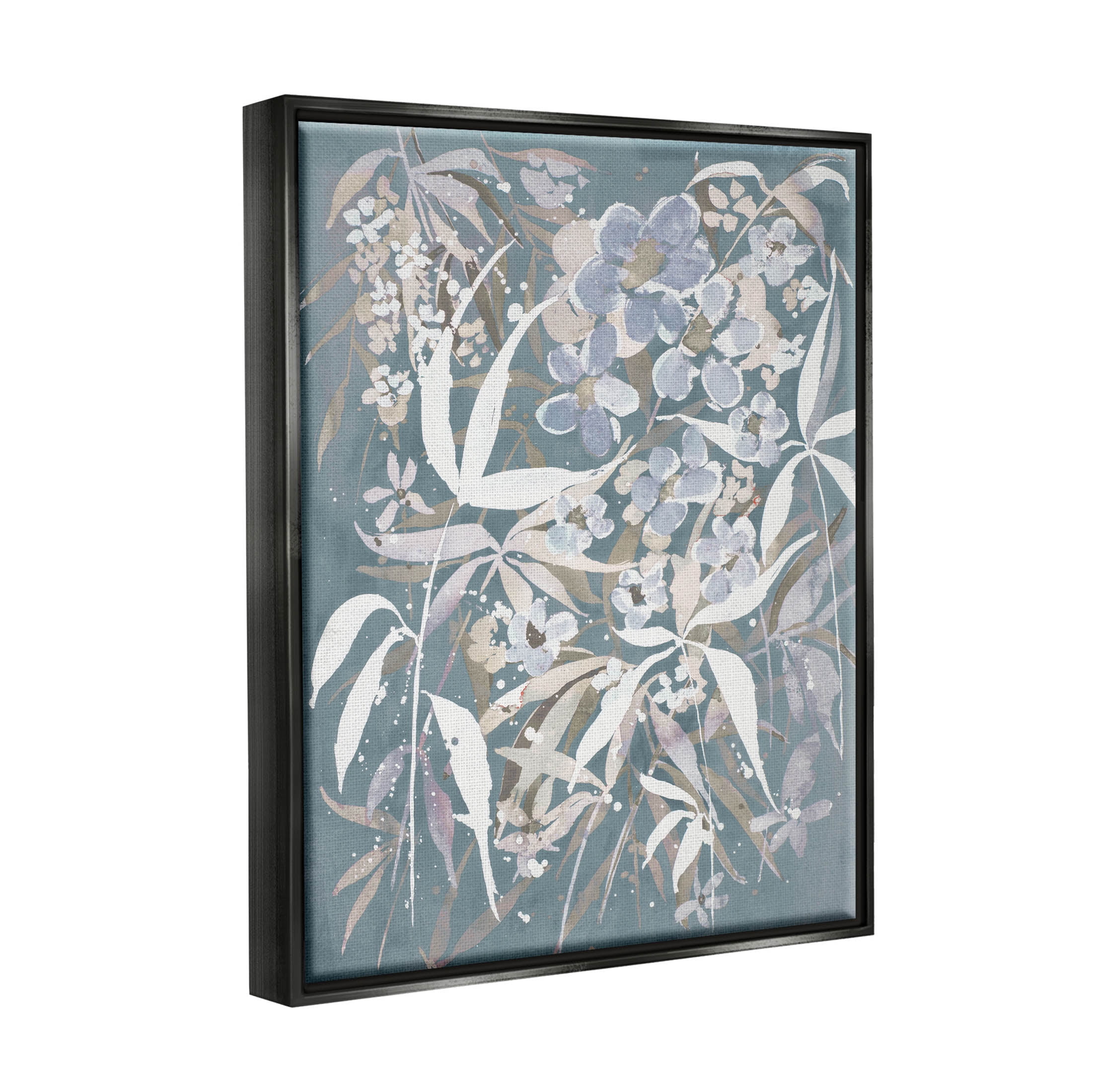 Stupell Industries Modern Blossom Botanicals Graphic Art Jet Black Floating Framed Canvas Print Wall Art, Design by Krinlox