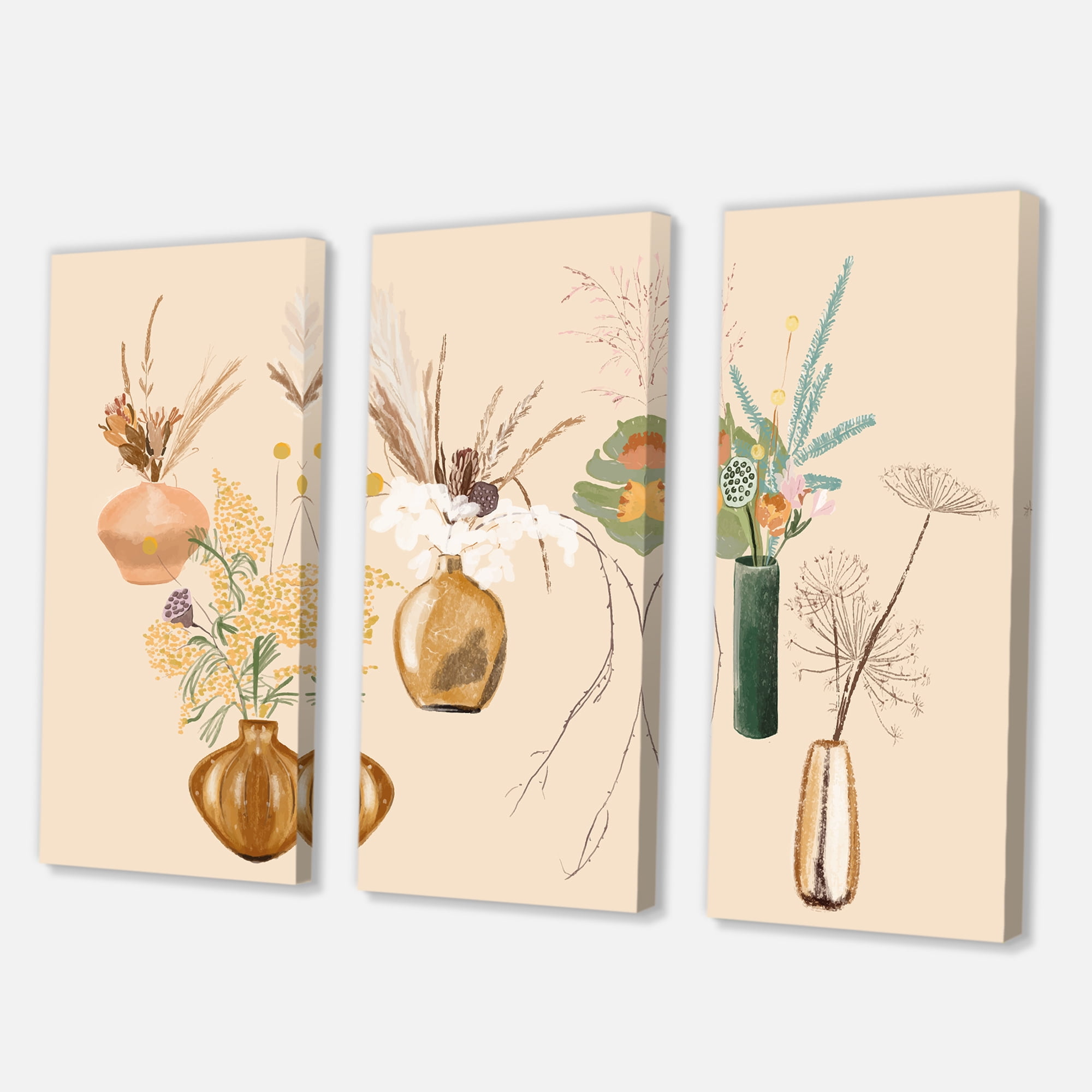 Gold Vases With Bouquets Of Wildflowers III 28 in x 36 in Painting Canvas Art Print, by Designart