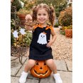 thumbnail image 5 of Cjfdfy Toddler Baby Girls Halloween Outfit Dress Pumpkin Ghost Corduroy Embroidery Sleeveless Bow Decor A-line Stripe Dress Cute My First Halloween Fall Winter Outfit 6M-4Y, 5 of 9