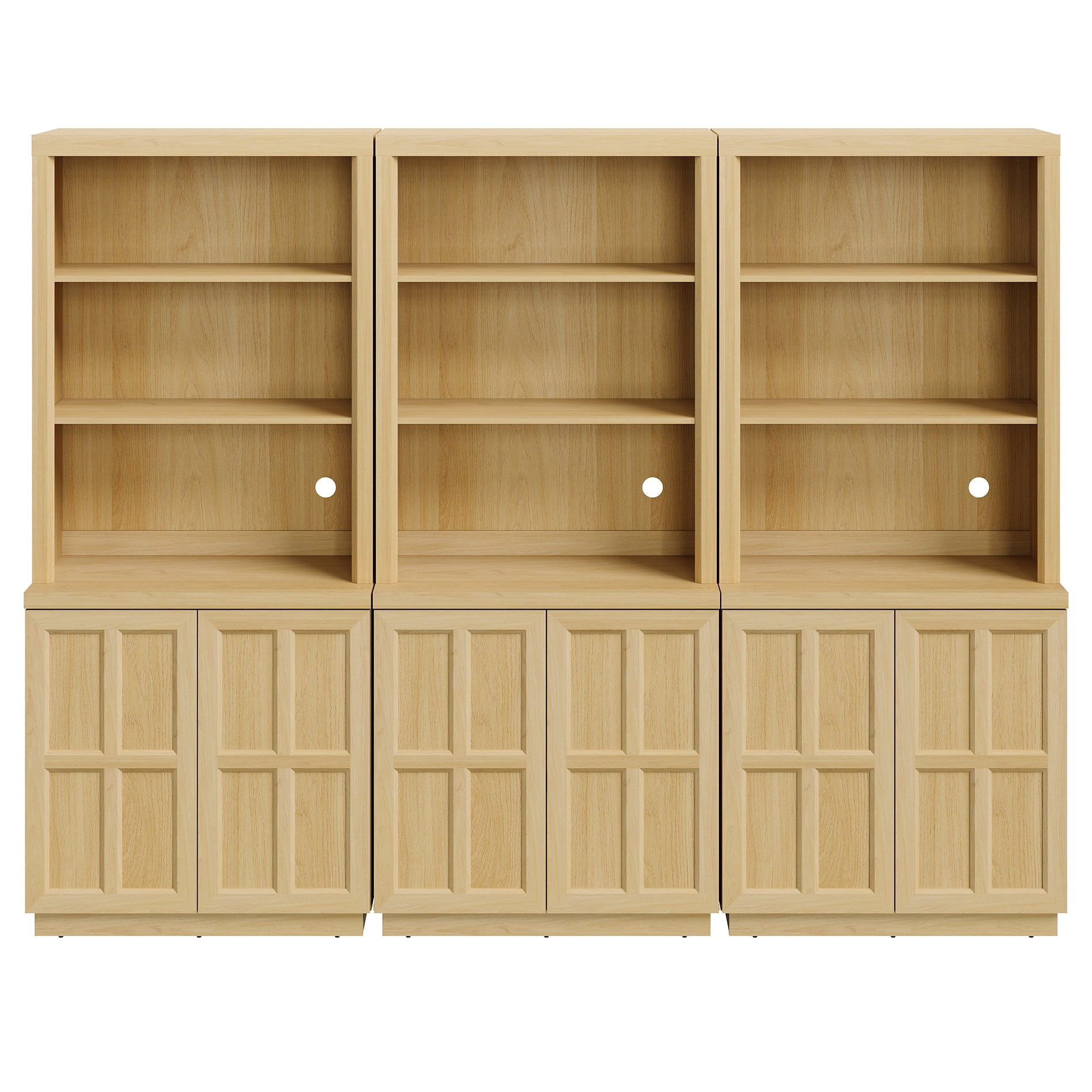 HOMOOI 3-in-1 Freestanding Pantry Cabinet, Boho Rustic Hutch with Open Display Shelves & Adjustable Inner Shelves, Anti-Wobble Wooden Storage Organizer for Kitchen, Dining Room, Entryway,Oak