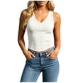 thumbnail image 3 of VBVC Women's Ribbed V-Neck Racerback Tank Top , Ladies' Stretchy Slim Fit Sleeveless Camisole , Summer Workout Layering Top For Women,White,S-2XL, 3 of 8