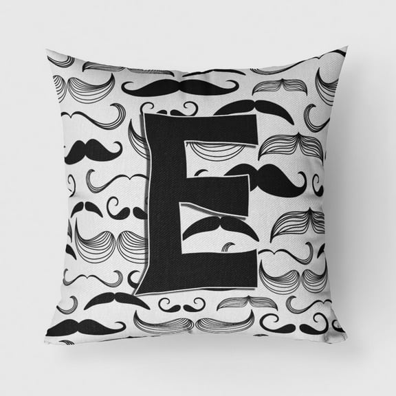 Carolines Treasures CJ2009-EPW1818 Letter E Moustache Initial Canvas Fabric Decorative Pillow  18H x18W multicolor