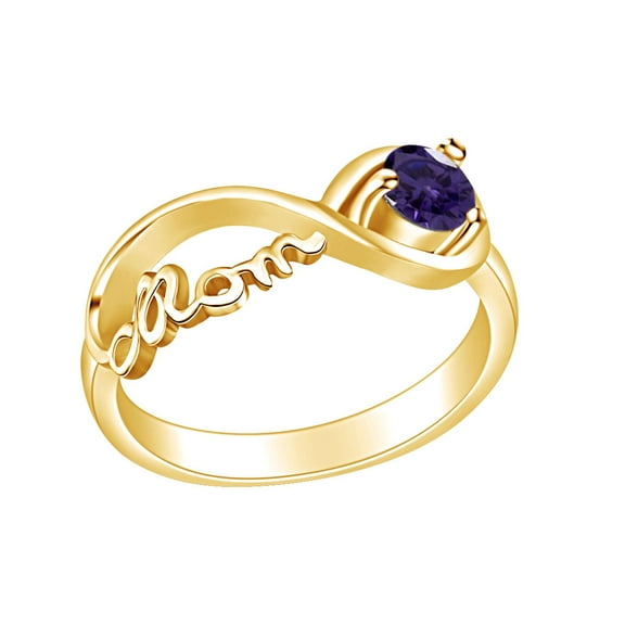 Mother's Day Jewelry Round Shpe Simulated Alexandrite Mom Infinity Ring 14k Yellow Gold Over Sterling Silver