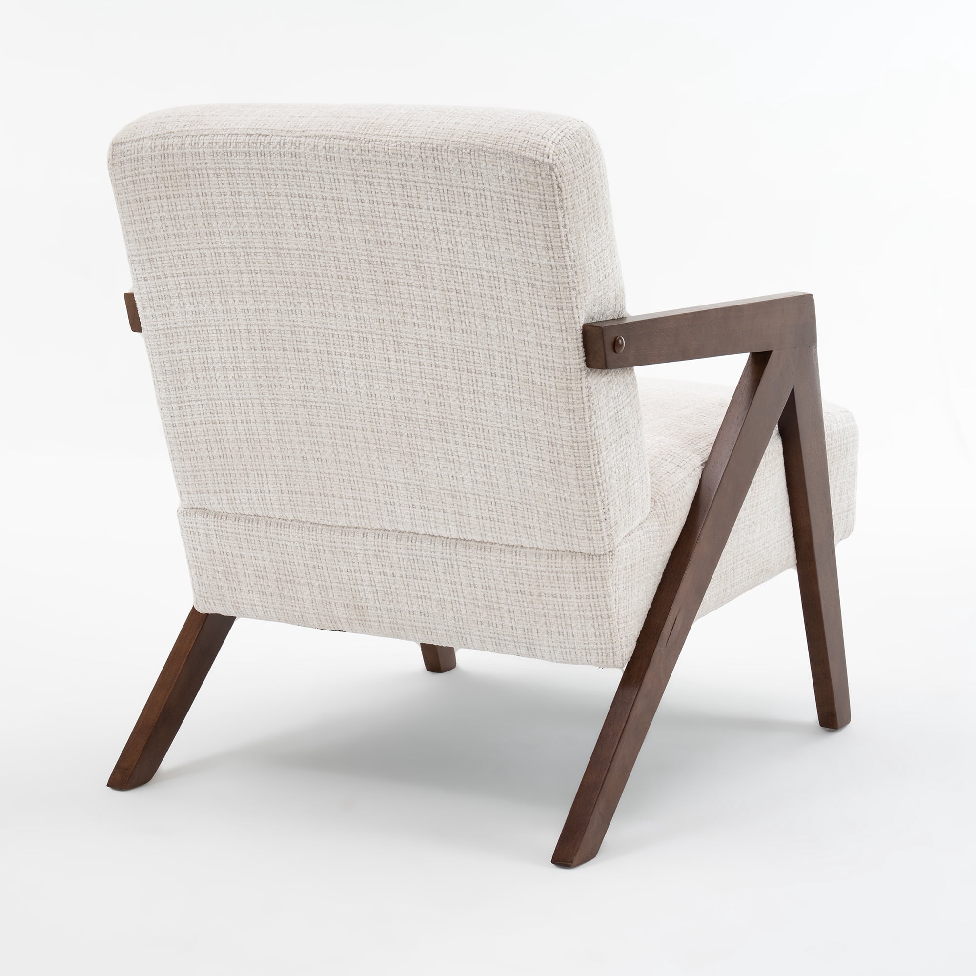Mid-Century Modern Accent Chair with Solid Wood Frame and Chenille Upholstery, Comfy Armchair and Reading Lounge Chair with Pillow for Living Room Bedroom, Beige