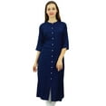 thumbnail image 4 of Bimba Women's Button Down Rayon Kurta Kurti Formal Straight Tunic Blouse 3/4 Sleeve , Navy Blue, 4, 4 of 5