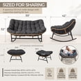 thumbnail image 3 of RADIATA 2-Person Patio Rocking Papasan Chair with Ottoman, Oversized Double Egg Loveseat with Cushion, 620 lbs Wicker Glider Recliner for Outdoor Indoor, Lawn, Deck, Garden, Dark Gray, 3 of 10