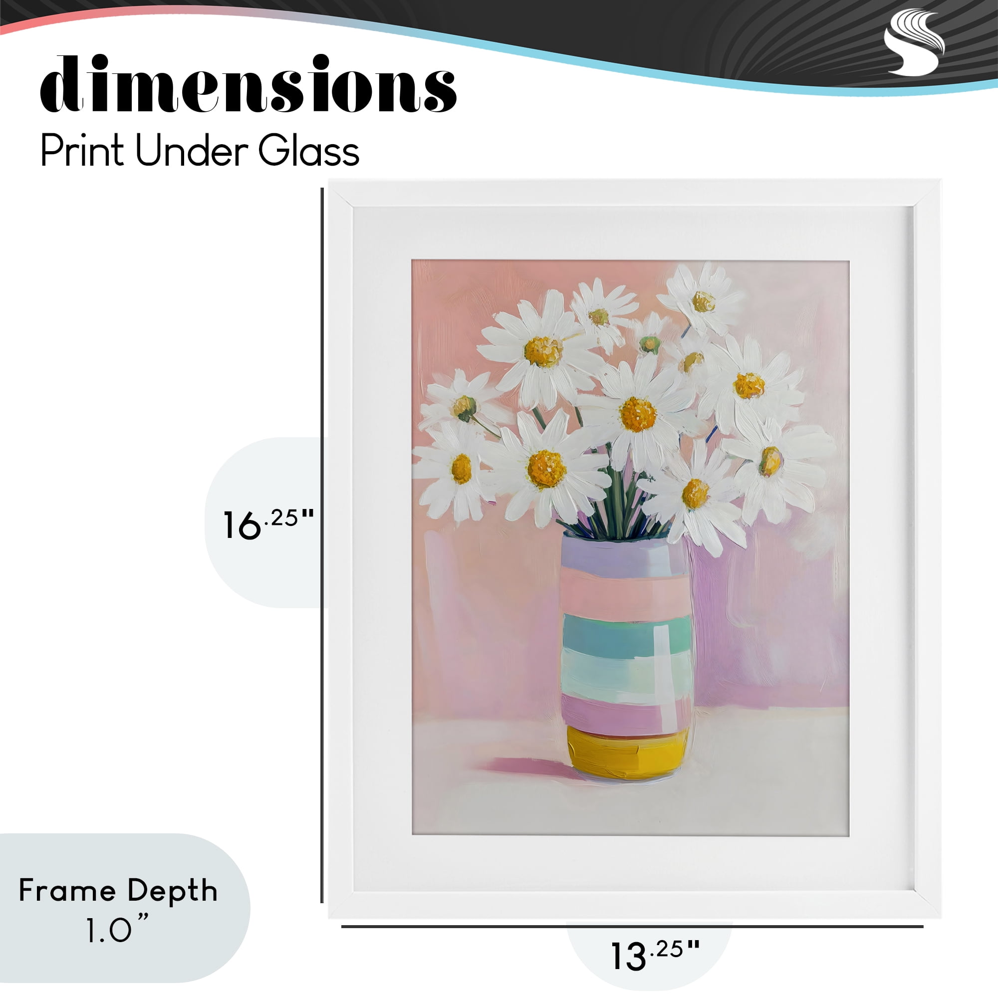 Stupell Industries Daisies in Striped Vase White Framed Print Under Glass, design by The Prints Vibe