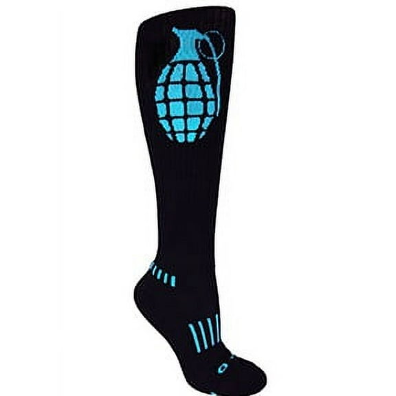 MOXY Socks THE Ultimate Grenade Black with Cyan Knee-High Fitness Deadlift Socks