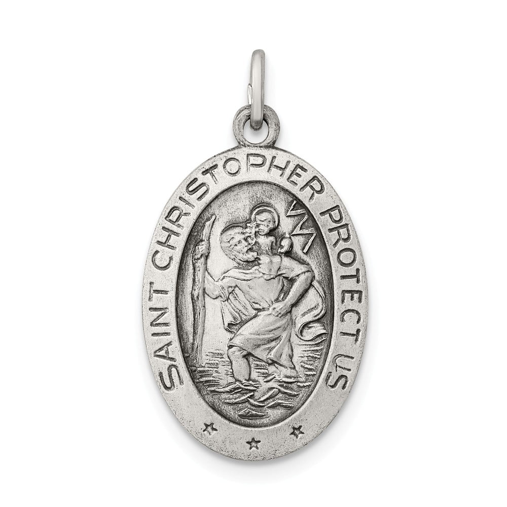 FB Jewels Solid 925 Sterling Silver Antiqued St Christopher Medal