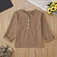 thumbnail image 2 of Ltctricy Girls' Cotton Linen Tops Children Long Sleeve V Neck Half Button Solid Color Henley T Shirts Casual Tee Blouses(Khaki,7-8 Years), 2 of 4