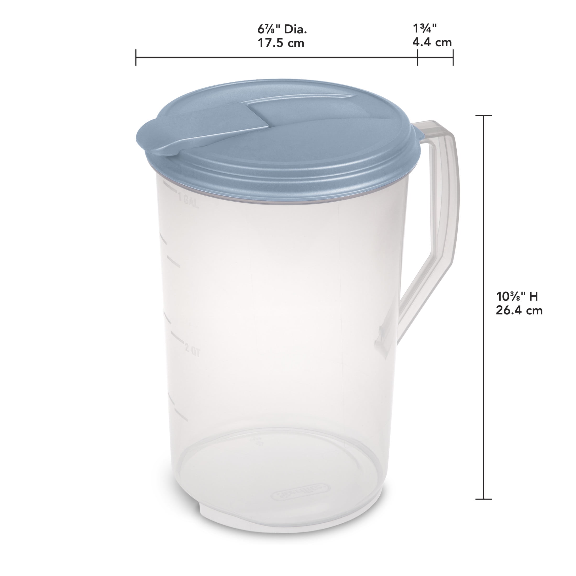 Sterilite 1 Gal. Round Pitcher, Clear Plastic, Flip-top Spout, Light Blue, 6 Count