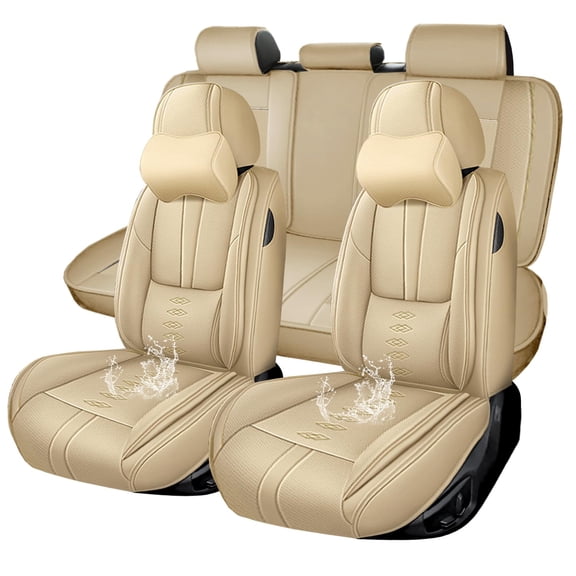 Premium Car Seat Covers for Honda Accord 2000,Comfortable Leather Seat Covers for Accord,Waterproof Anti-slip Car Seats Protectors for 5 Seats(Beige,Pillows)