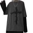 thumbnail image 1 of xiaxaixu T-Shirt Punk pour Femmes, Col Rond, Manches Longues, Imprimé Croix Vintage, 1 of 10
