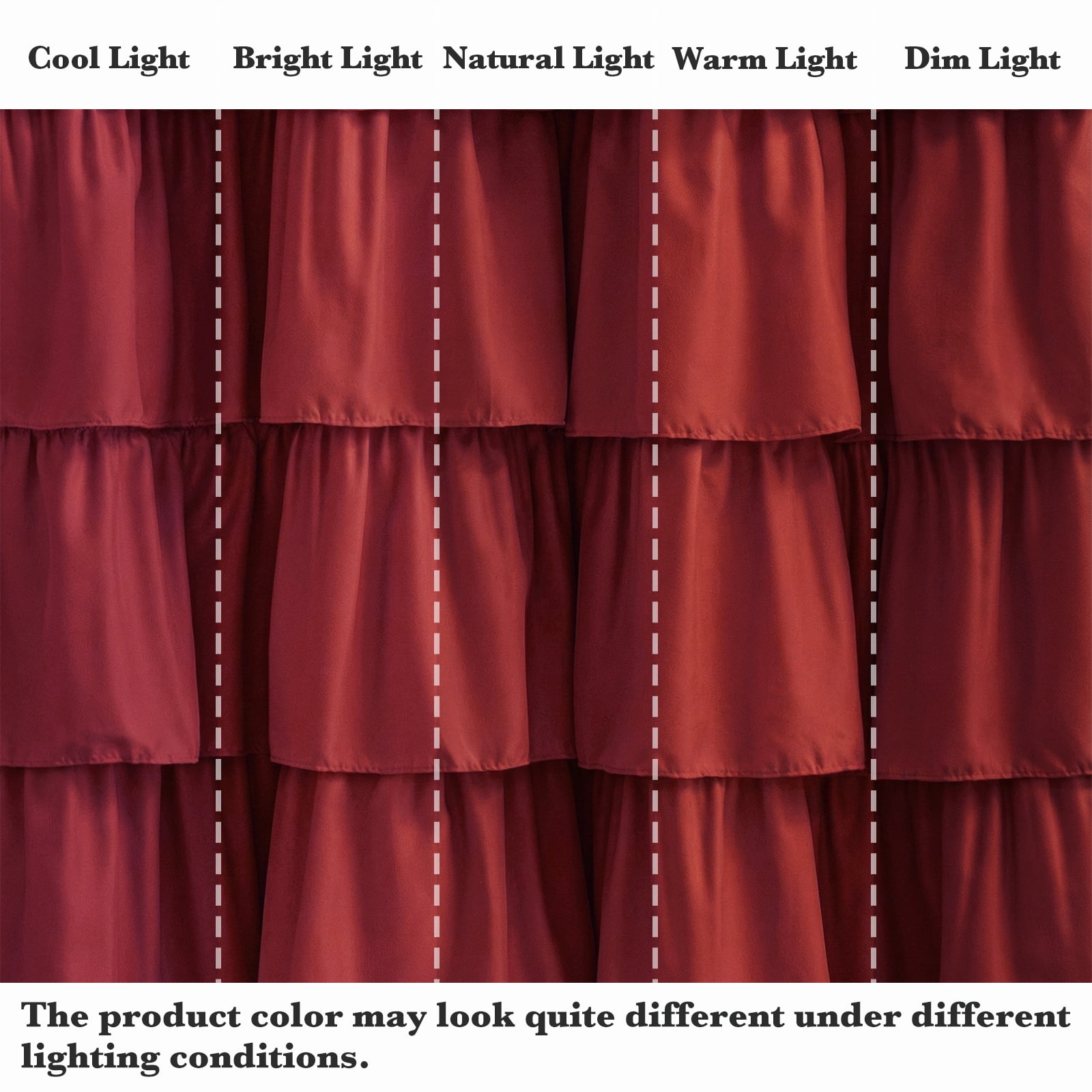 Seasonwood Ruffle Shower Curtain,Burgundy Fabric Bathroom Curtain for Farmhouse Style,72" x 72"