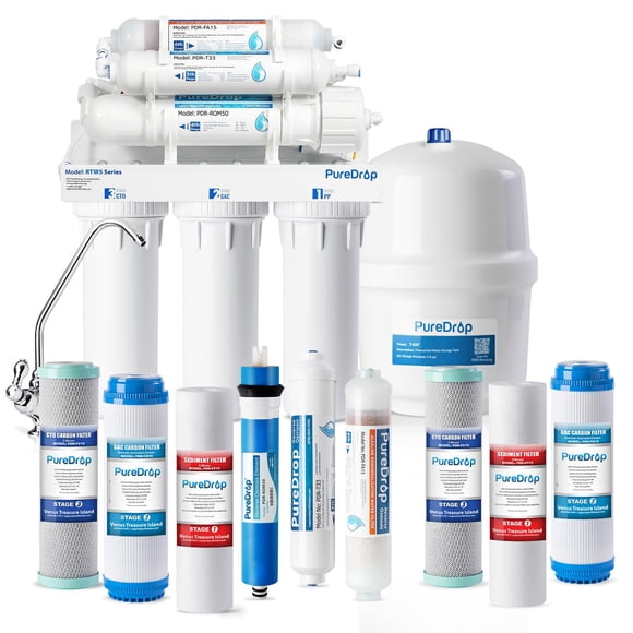 RTW5AK Sistema de Filtración de Agua por Ósmosis Inversa Alcalina, Sistema de Filtro de Agua RO bajo el Fregadero con Remineralización Alcalina pH+, 6 Etapas de Filtración, 50 GPD