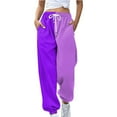 thumbnail image 2 of IDALL Wide Leg Pants Woman Sweatpants Women Loose Breathable Colorblocking Casual Pants Side Pockets Leg Opening Drawstring Seasonal Baggy Pants Hiking Pants Women Purple M, 2 of 4