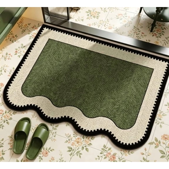 PLPPYFS Indoor Door Mat, 16"x24", Non-Slip Absorbent Machine Washable Resist Dirt Entrance Rug, Front Door Mat for Back Door Inside Floor Rugs for Entryway-Green Wave