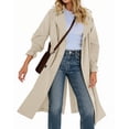 thumbnail image 3 of Long Sleeve Spring Fall Solid Color Double Breasted Casual Lapel Long Trench Coat, 3 of 5