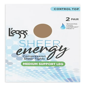 L'eggs Sheer Energy Medium Leg Support Control Top, 2 Pack