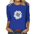 thumbnail image 2 of OKBOP Ladies Tops 3/4 Sleeve Blue Floral Crew Neck T-Shirts Womens Shirts, 2 of 3