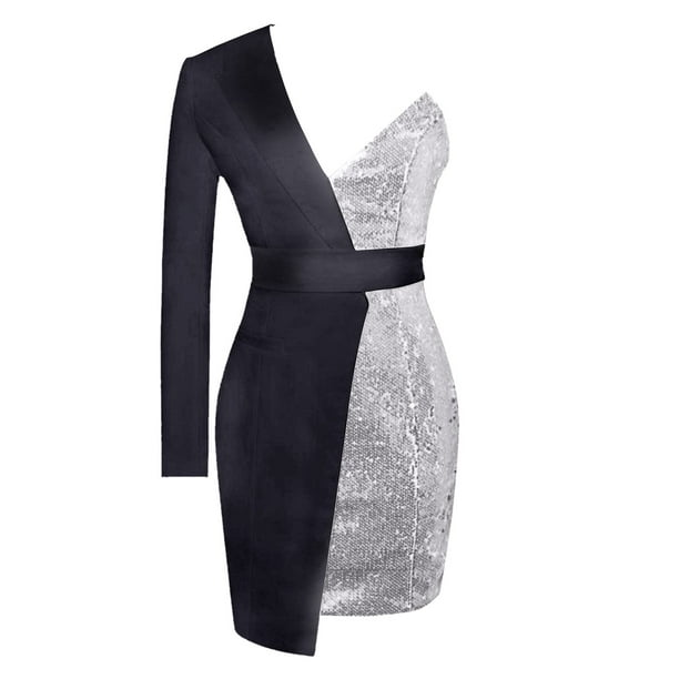 Sacos y chaquetas de traje vestido sexy de fiesta con lentejuelas en la cintura y manga larga para mujer blazer casual negro l